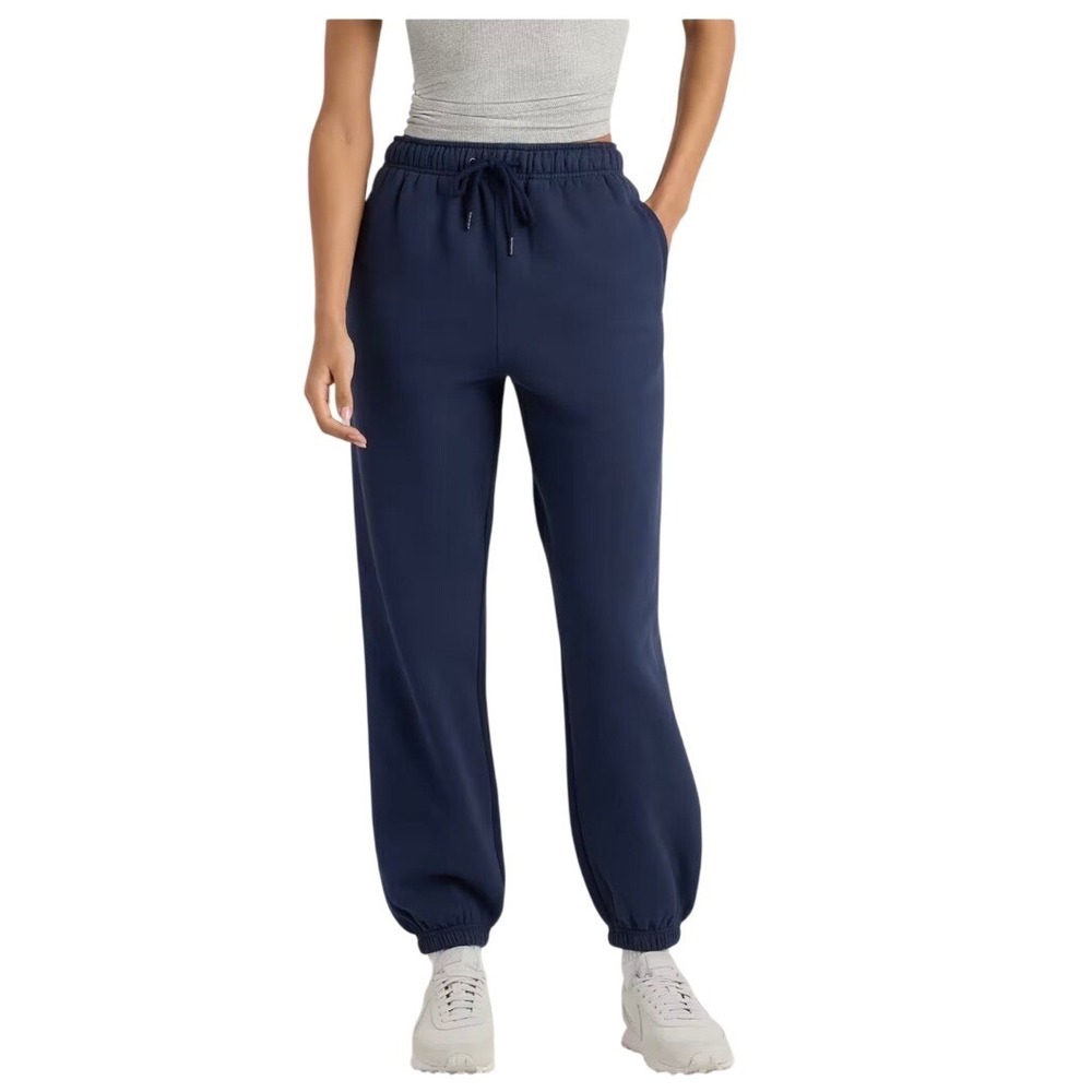 Quince Everyday Fleece Joggers XS Washed Deep Navy Organic Cotton Cozy